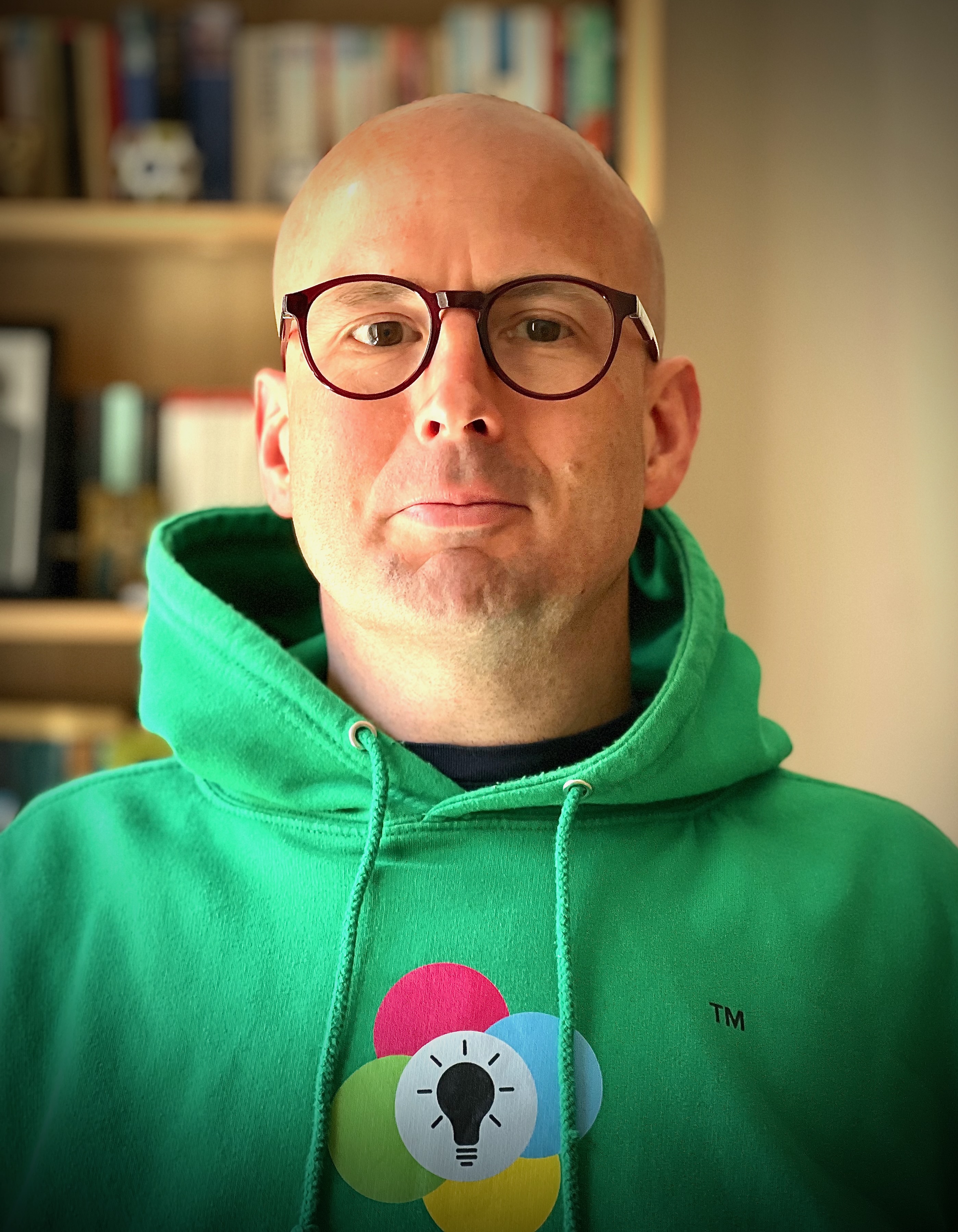 Bernie J Mitchell in a green hoodie